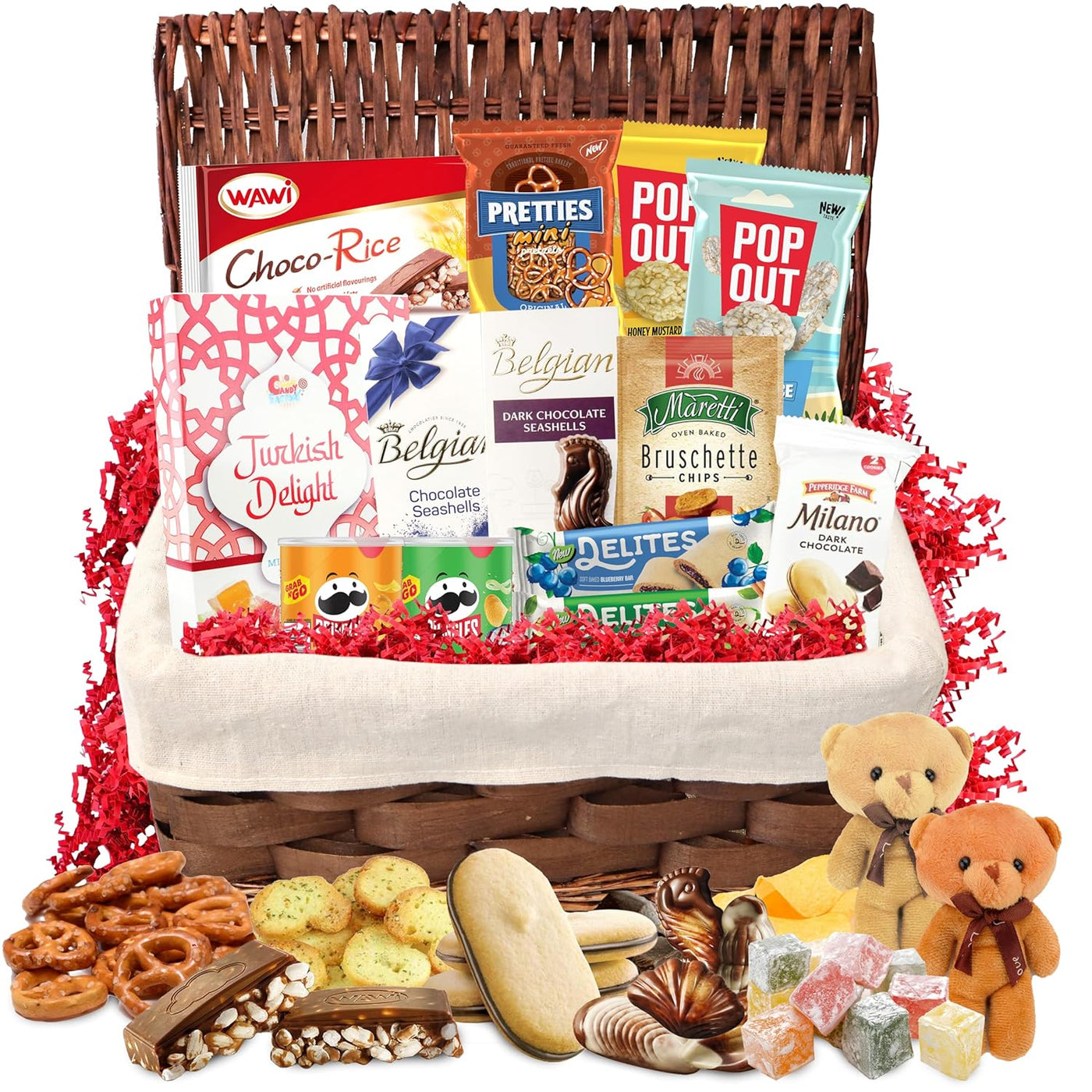 Christmas Premium Gift Basket, Special Gourmet Assorted Chocolates, Belgian Chocolate and Two Teddy Bears for Kids, Friends, Family, Women, Men, Boyfriend, Girlfriend