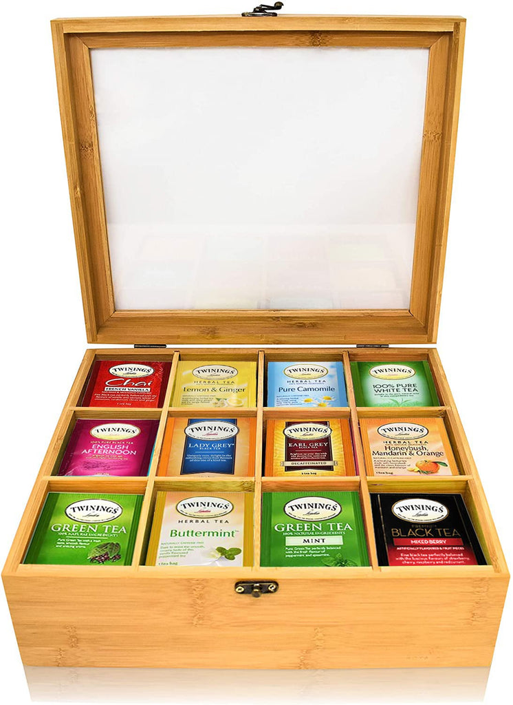 Twinings 12 White Wooden Compartment Tea Chest Box & 120 Tea Option